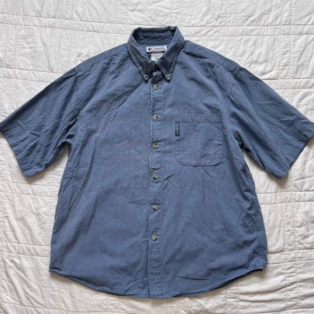 Columbia Sportswear Blue checked button‎ down shirt mens M cotton gorp fisherman